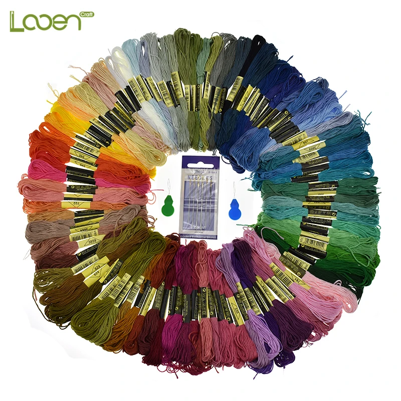 

100 Pcs Random Color Embroidery Thread Cross Stitch Threads with 6pcs Sewing Needles For Women Mom DIY Sewing Tools Accessory