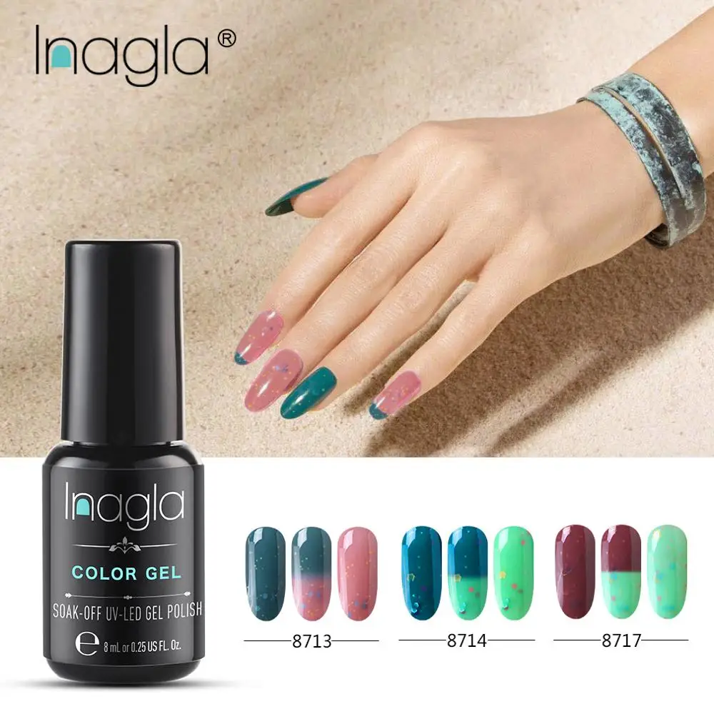 

Inagla 8ML Nail Polish Cheese Thermal Change Nail Gel Polish Soak Off UV Gel Varnish Semi Permanent Primer Top Coat Nail Art