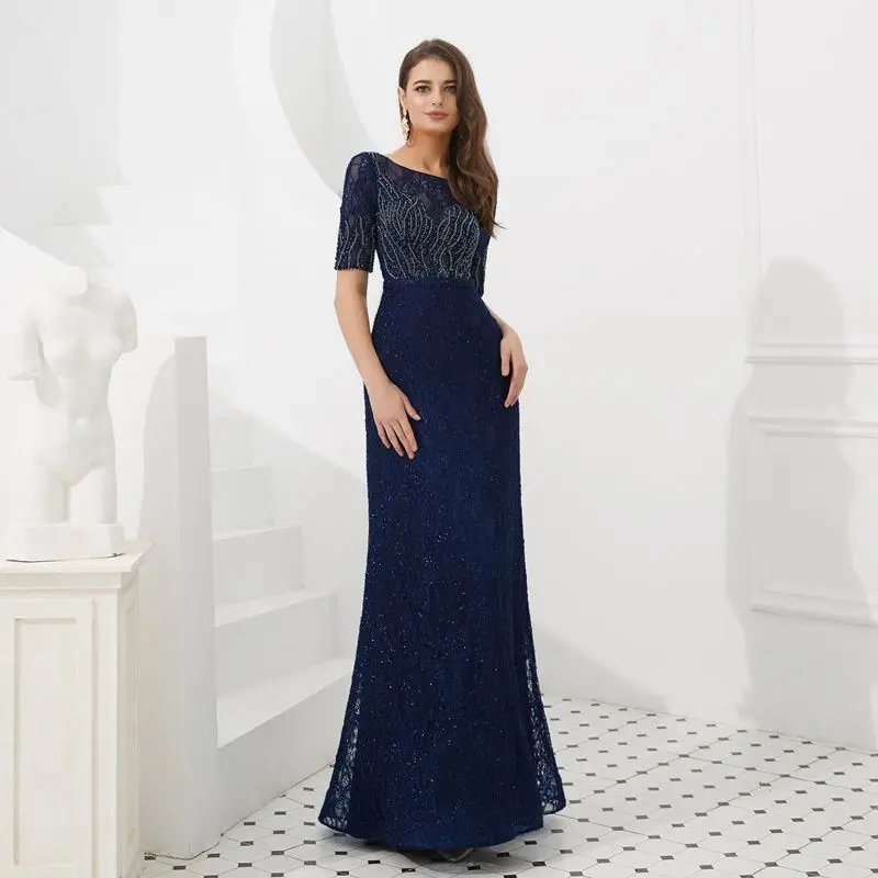 Высокая темперамент ручной работы вечернее платье элегантный Royalblue vestido de festa сексуальное вечернее платье полный бисер официальная