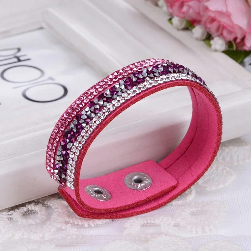 Кожаные браслеты-манжеты с кристаллами для женщин, модные ювелирные изделия,, стразы, розовый многослойный браслет для женщин - Окраска металла: Style 4