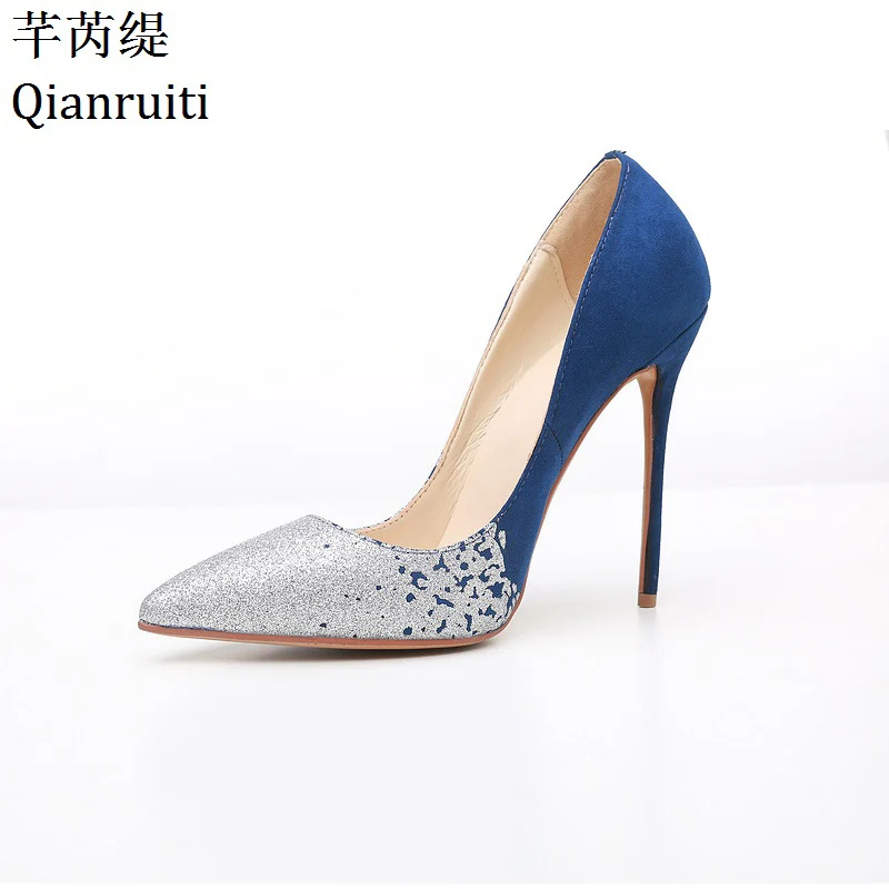 

Qianruiti Mixed Colors Patchwork High Heels Women Shoes Kim Kardashian Style Women Pumps Sexy Pointed Toe Bridal Wedding Shoes