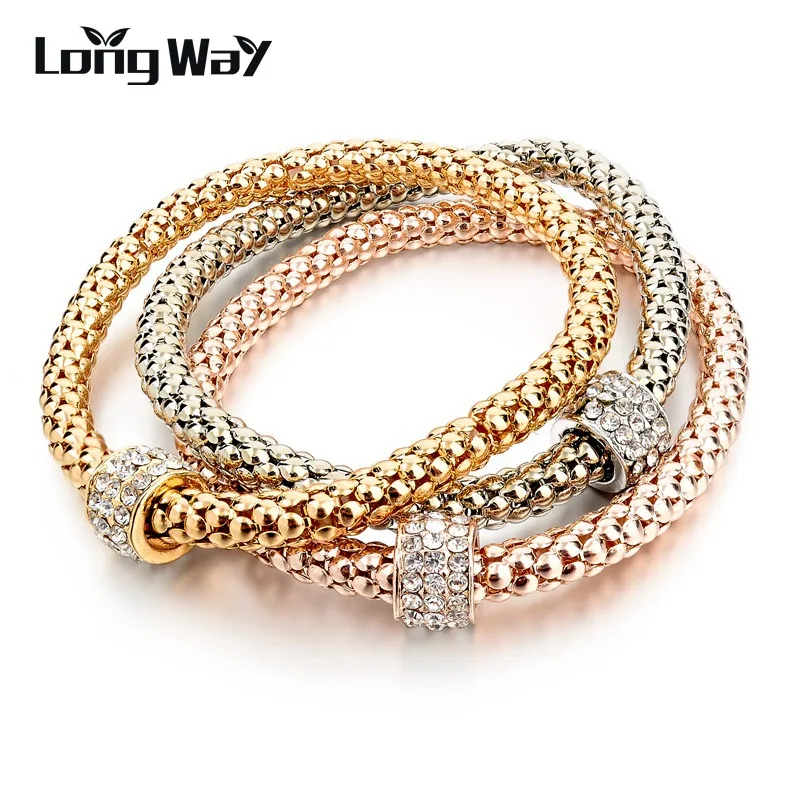LongWay 3ks 2019 Nové zlaté náramky a náramky Rhineson Charm Náramek pro ženy Módní svatební šperky 3 barvy SBR140324