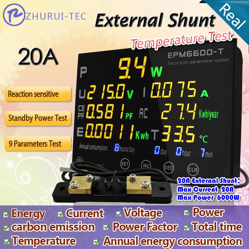 EPM6600 T 20A/6 кВт Ватт метр/испытательное напряжение/ток/мощность/коэффициент