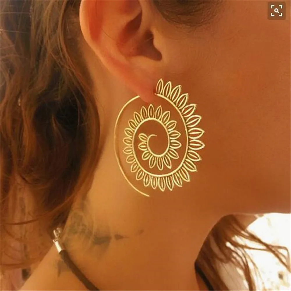 

Spiral Perforated Pendant Earrings Ms. Punk Equipment Gold And Silver Round Leaf Pendientes Jewelry Bohemia