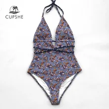 CUPSHE, женский слитный купальник с принтом и перекрестной шнуровкой на спине, монокини с лямкой через шею,, женский купальник с v-образным вырезом и открытой спиной
