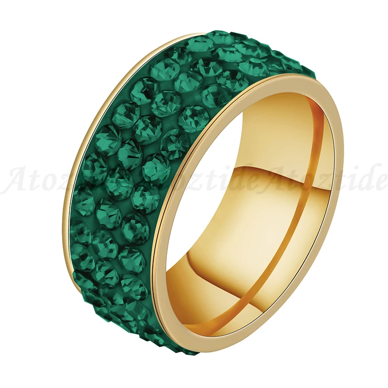 Atoztide Роскошные 7 цветов нержавеющая сталь 8 мм 3 ряда линий кольца с прозрачными кристаллами круглые женские обручальные кольца Anillos Mujer