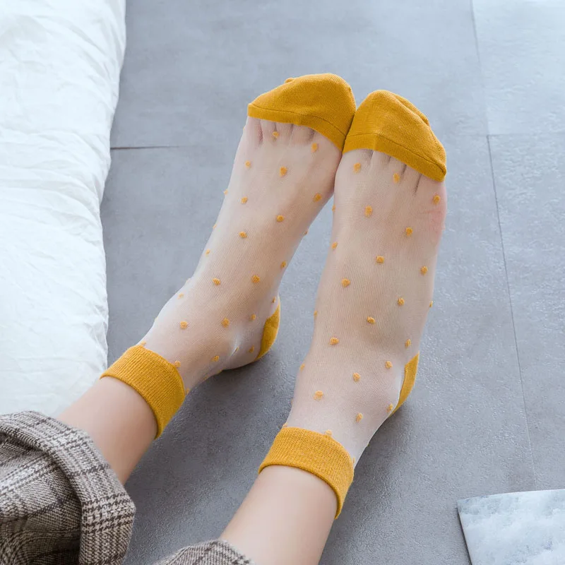 Новые винтажные прозрачные женские короткие носки с узором в горошек kawaii