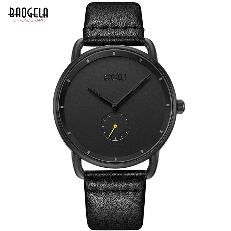 

BAOGELA Men's Simple Leather Strap Quartz Watches Waterproof Black Minimalism Wristwatch Man Clock Relogios Masculino 1806Black