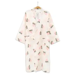 Капок цветок printd 100% хлопок женщины кимоно халаты Длинные рукава простые ночные рубашки женские халат сексуальный халат femme Халат