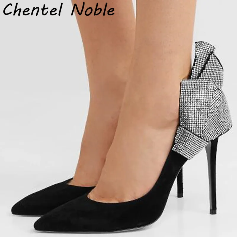 

Brand Chentel Noble Top Quality Handmade Crystal Dress Sandals high Heels Black Suede Platform Pumps Shoes For Women Party