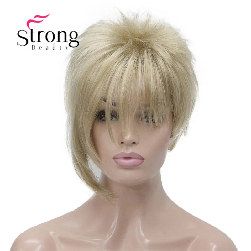 RG-9754 #15BT613 Asymmetric side bangs blonde short straight synthetic women's wig (1)