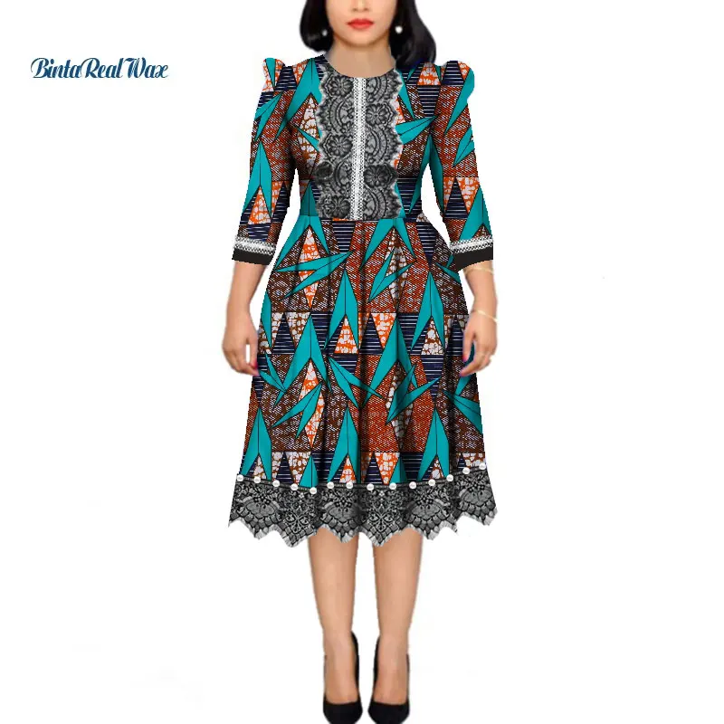 Африканские платья для женщин Жемчуг Базен Riche восковой печати Лоскутные Платья Дашики Африканский стиль платья с длинным рукавом WY4339