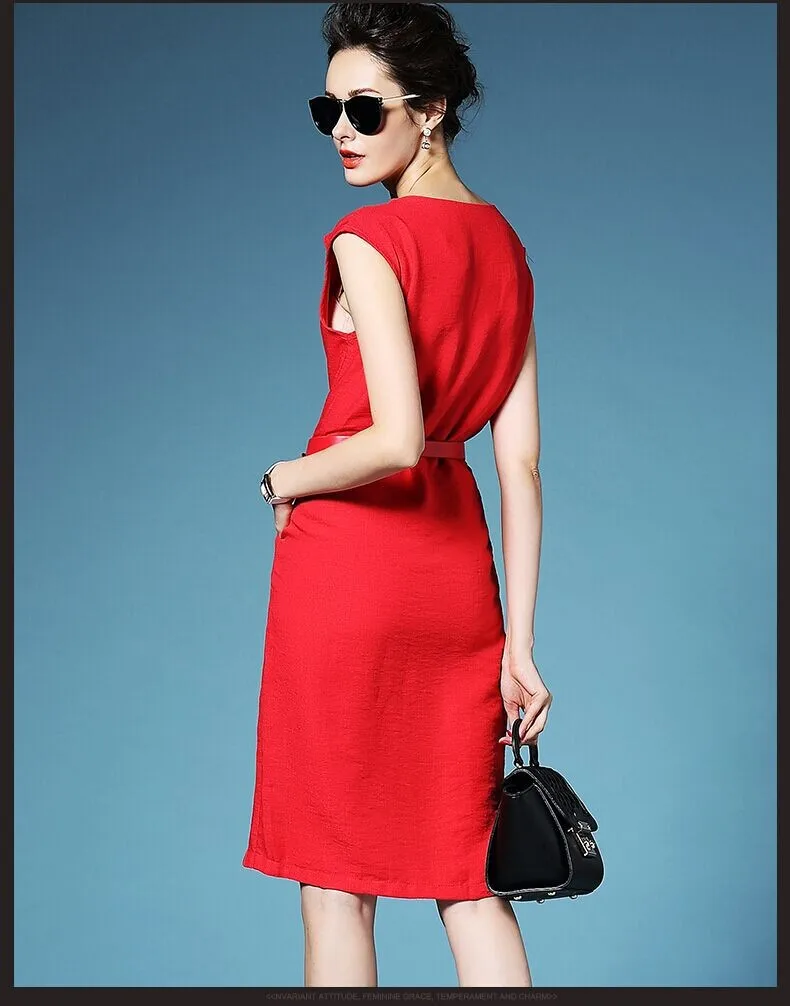 Red Linen Summer Dress