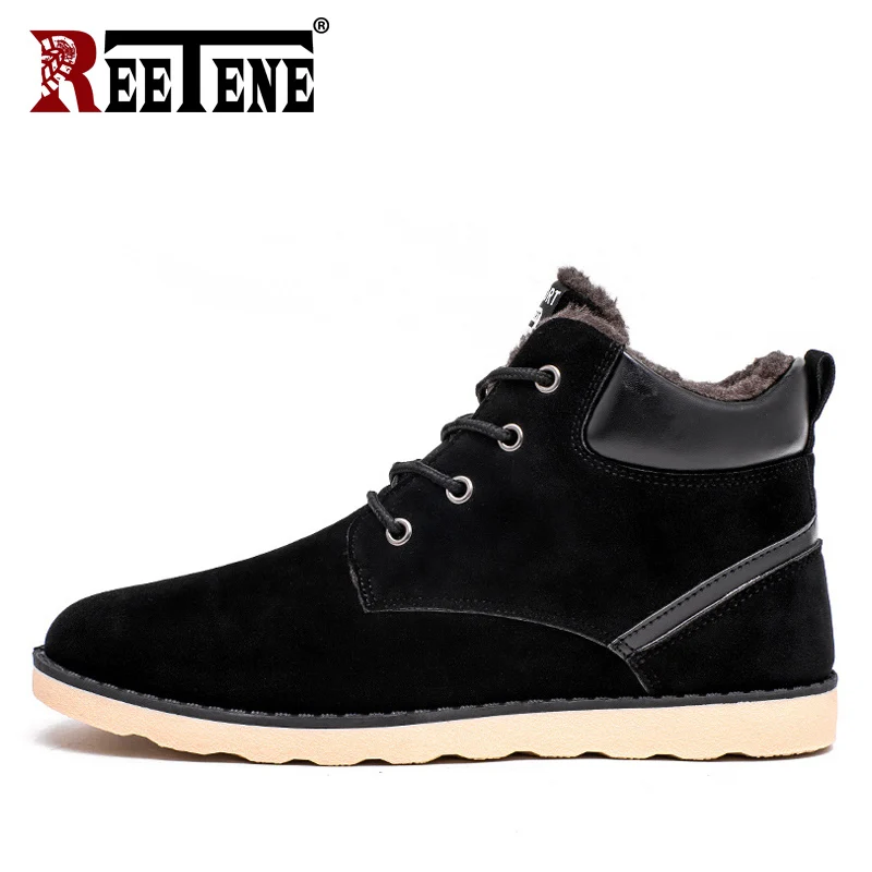 

REETENE 2018 Winter Men'S Boots Big Size 38-47 Warm Fur Flock Sneakers Boots Men'S Outdoor Lace Up Mountain Shoes Men Waterproof