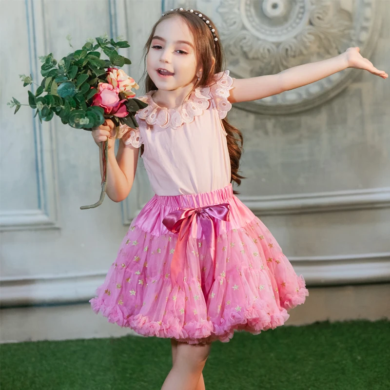 B&N Girls Fluffy 1-10 Years Chiffon Pettiskirt Children Ballet Skirts With Stars For Party Dance Princess Girl Tulle Miniskirt1