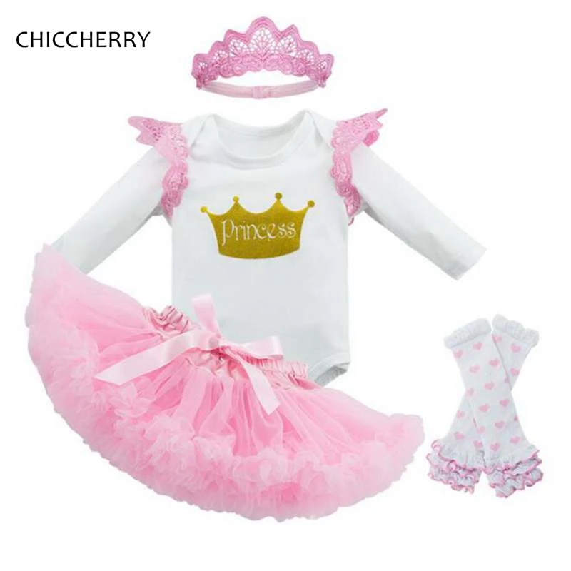 Pink Baby Girl Clothes Set Princess Crown Bodysuit + Lace Headband