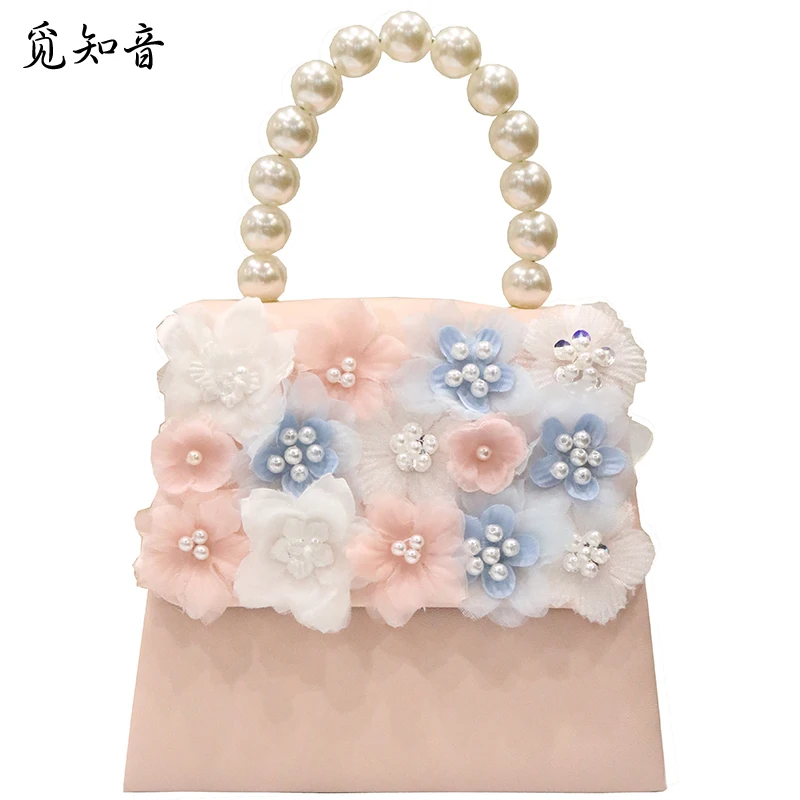 

Sweet Girl Pearl Tote Bag 2019 Fashion New Quality Pu Leather Women's Luxury Handbag Handmade Flower Shoulder Messenger Bags