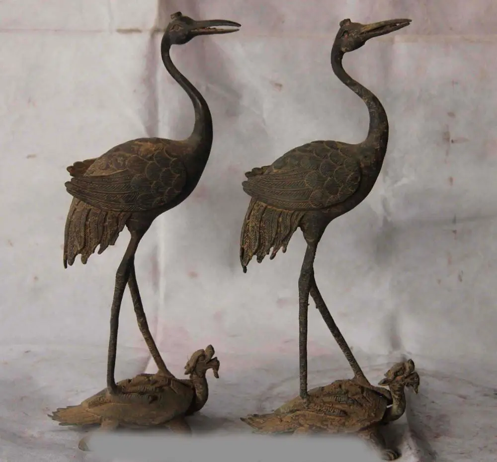 

China Bronze copper Crane Dragon turtle Tortoise Art Statue Sculpture Pair