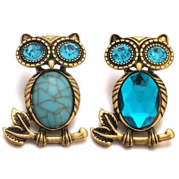 

10pcs/lot New Snap Jewelry 18mm Rhinestone Owl Animal Shape Snaps Diy Button Bracelet For Women One Direction ZA2020
