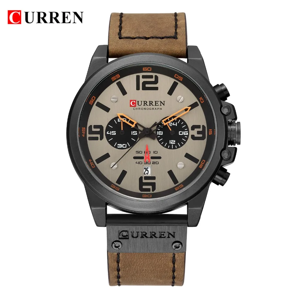 CURREN Мужские часы Топ люксовый бренд водонепроницаемые спортивные наручные часы хронограф кварцевые военные из натуральной кожи Relogio Masculino