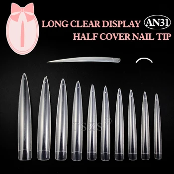 

10bags/lot * 10pcs clear long extra long pointed stiletto sharp artificial half cover display False Nail Art Tips