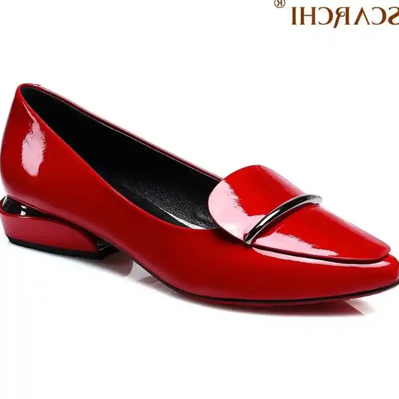 red patent leather flat shoes