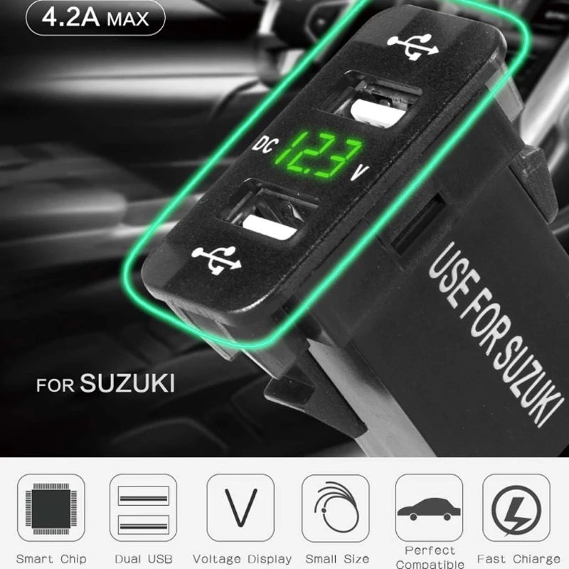 40x20 мм 12 В двойной USB Автомобильное зарядное устройство светодиодный вольтметр