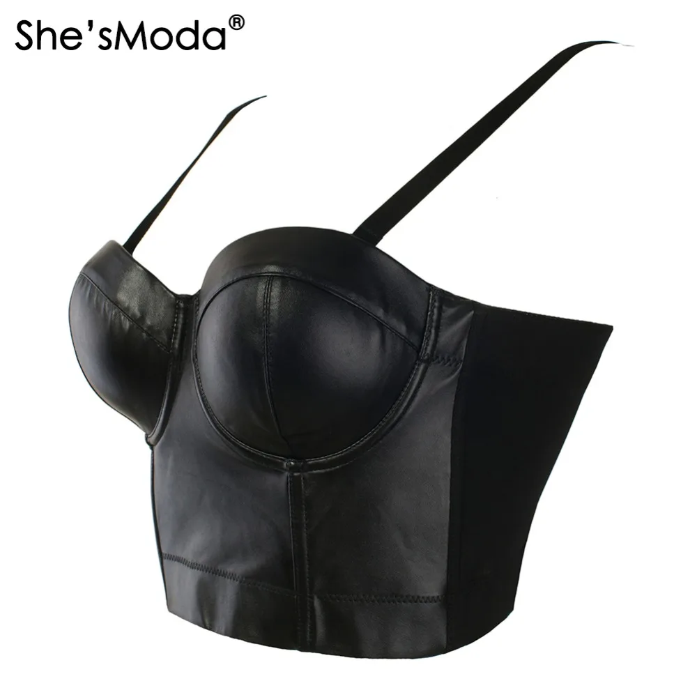 Cena She sModa PU skórzany Bralet damski stanik gorsetowy klub nocny Party krótka kamizelka Plus rozmiar