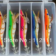 10 шт. кальмара джиг, Кальмары крюк, Рыболовные приманки, 5 цвет смешанная, Упакованы с коробкой, 6-10