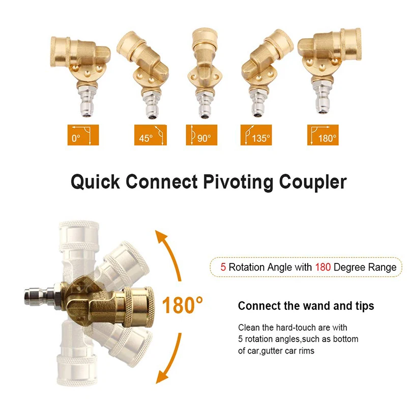 Hig мойка высокого давления Поворотная муфта 180 градусов с 5 углами для распылителя мойки давления, 4500PSI 1/4 ''разъем автомобильный аксессуар
