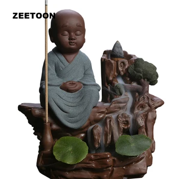 

Creative Ceramic Purple Sand Monk Incense Burner Blackflow Stick Incense Holder Censer Creative Zen Home Furnishing Decoration