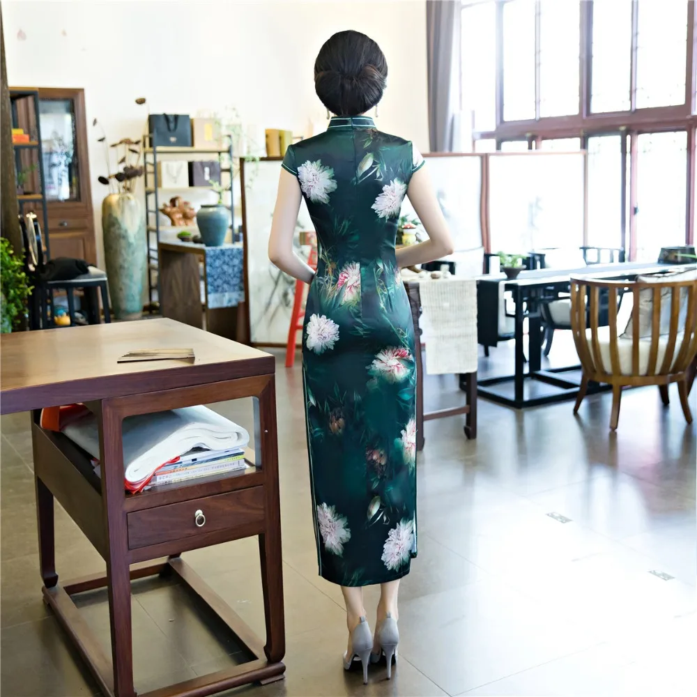 Шанхай история китайский Cheongsams длинные qipao искусственного шелка китайские