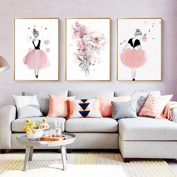 

5D Diamond Painted Full Drill Dreamy Ballet Nordic Style Living Room Diamond Embroidery Pink Girl Heart Bedroom Hanging Picture