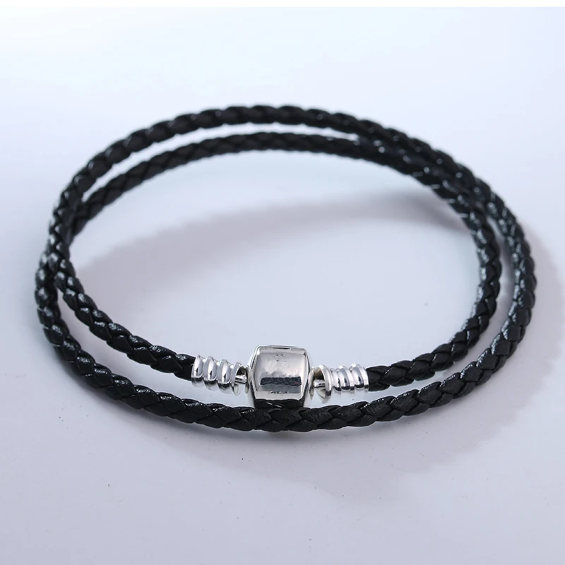 

Pan Brand Black Leather Bracelet With Clasp 2016 New Original 925 Sterling Silver Starter Bracelets Fashion Charm DIY Jewelry