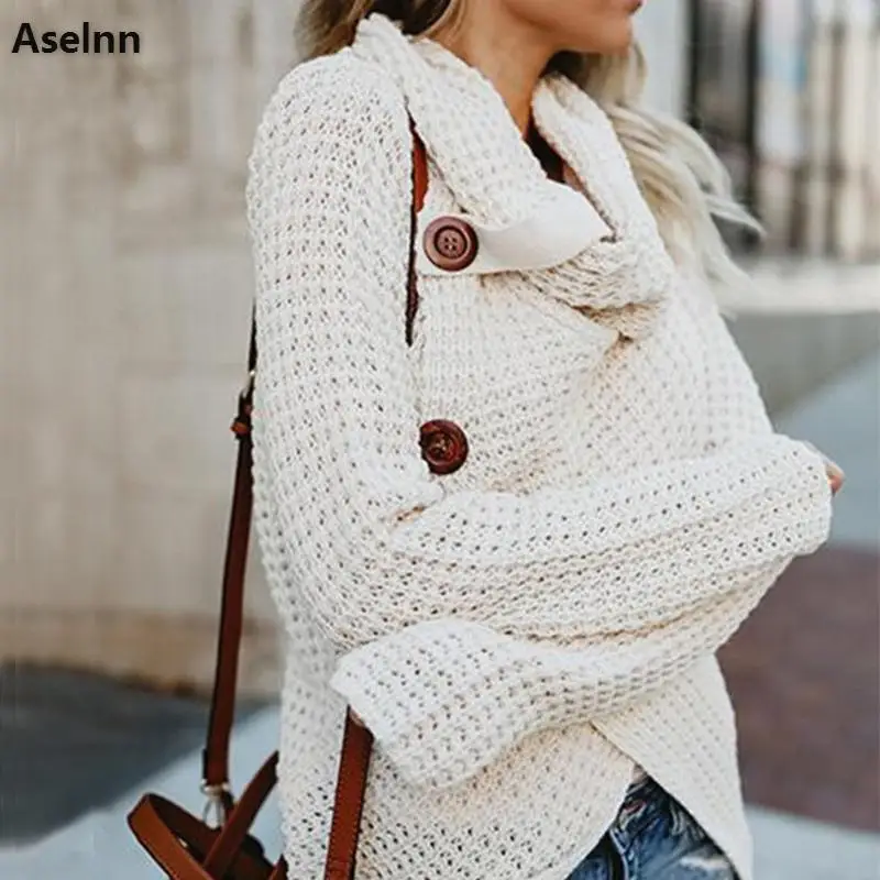 

Aselnn 2019 Autumn Winter Women Turtleneck Cardigan Long Sleeves Button Knitted Sweater Fashion Tricot Female Knitwear