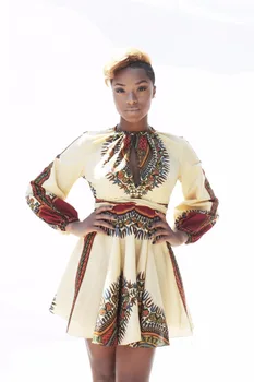 

Vestido De Verano Vintage Dashiki Traditional Print Mini Dress Keyhole Front Long Sleeve Sashes A Line Dresses Women Plus Size