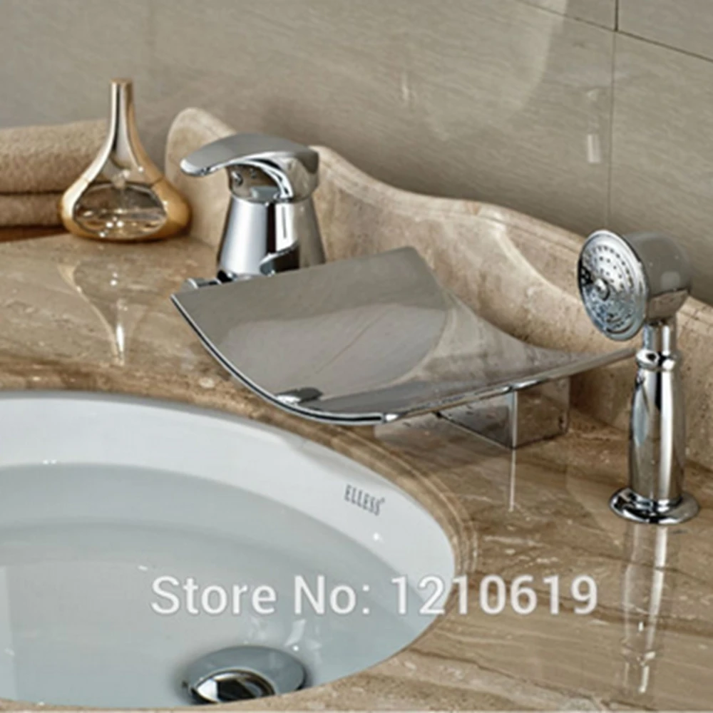 

Newly 3Pcs Bathroom Tub Basin Faucet w/ Hand Shower Chrome Finished Bathtub Mixer Faucet Single Handle