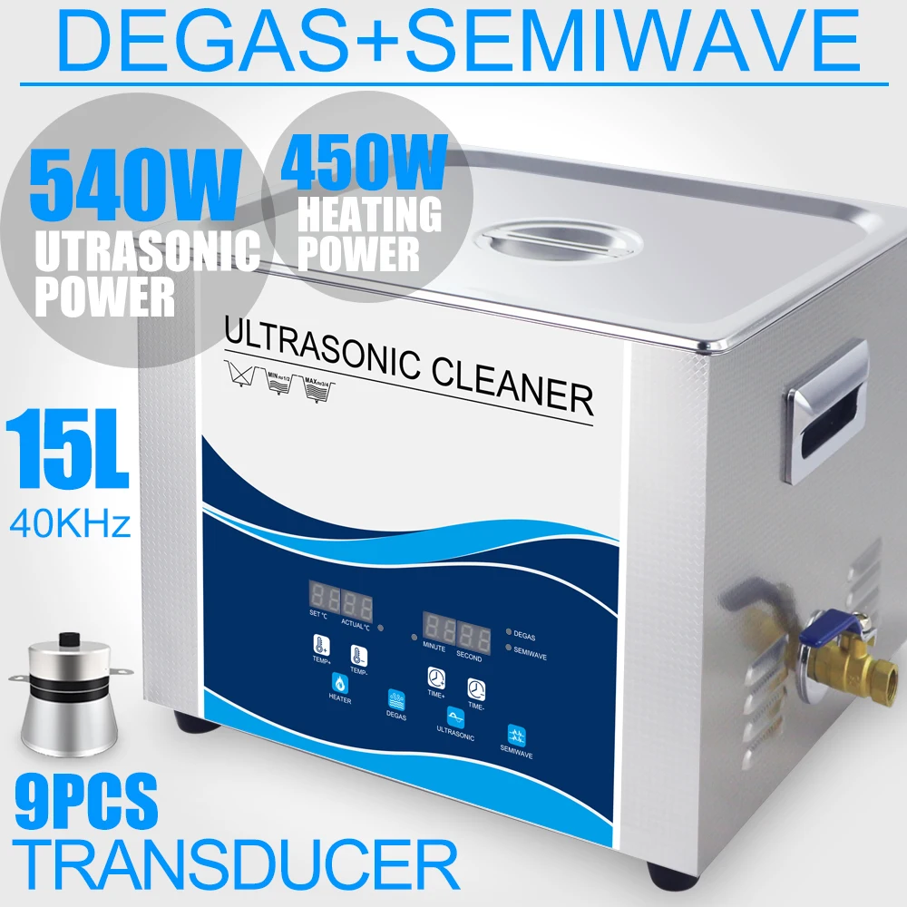 US $237.39 15L Digital Ultrasonic Cleaner 540W Transducer Industrial Degas Heater Timer 40Khz Engines Dental Parts Laboratory Tools Washer