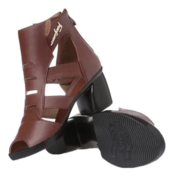 

New Open Toe Women Shoes High Heel Sandals 2019 Plus Size Summer Women Sandals Genuine Leather Sandals High Heel Sandals 6&8 Cm