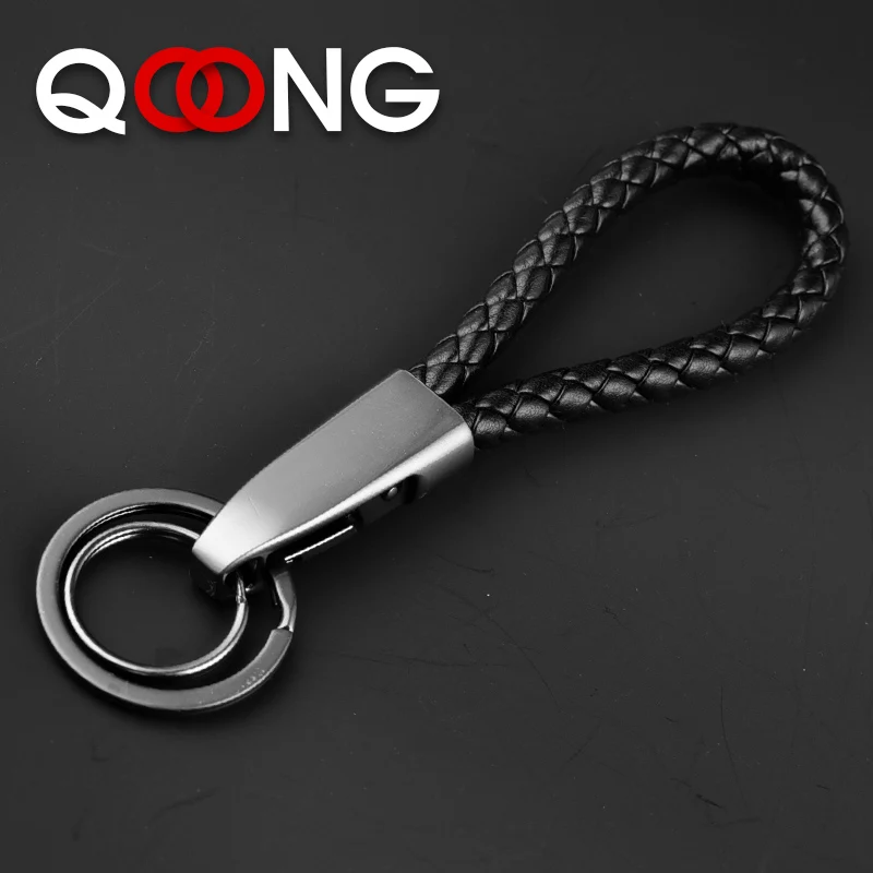 QOONG 2020 New Lovers' Braided Genuine Leather Rope Key Chain Handmade Wavon Keychain Zinc Alloy Key Ring Car Key Holder S05 afbeelding