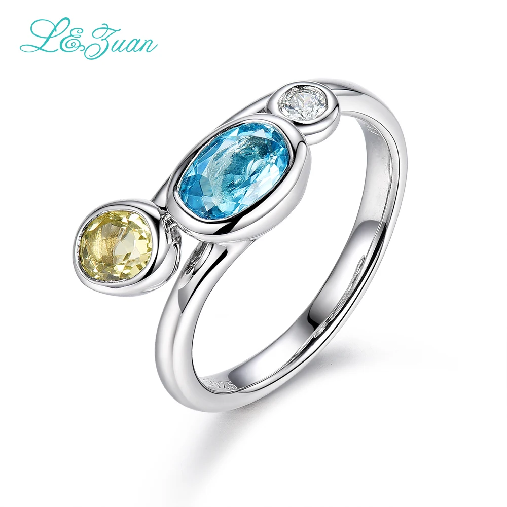 

l&zuan Topaz S925 Silver Woman Ring Trendy 1.61ct Noble 3 Colors Round Prong Setting Gemstones Wedding Fine Jewelry