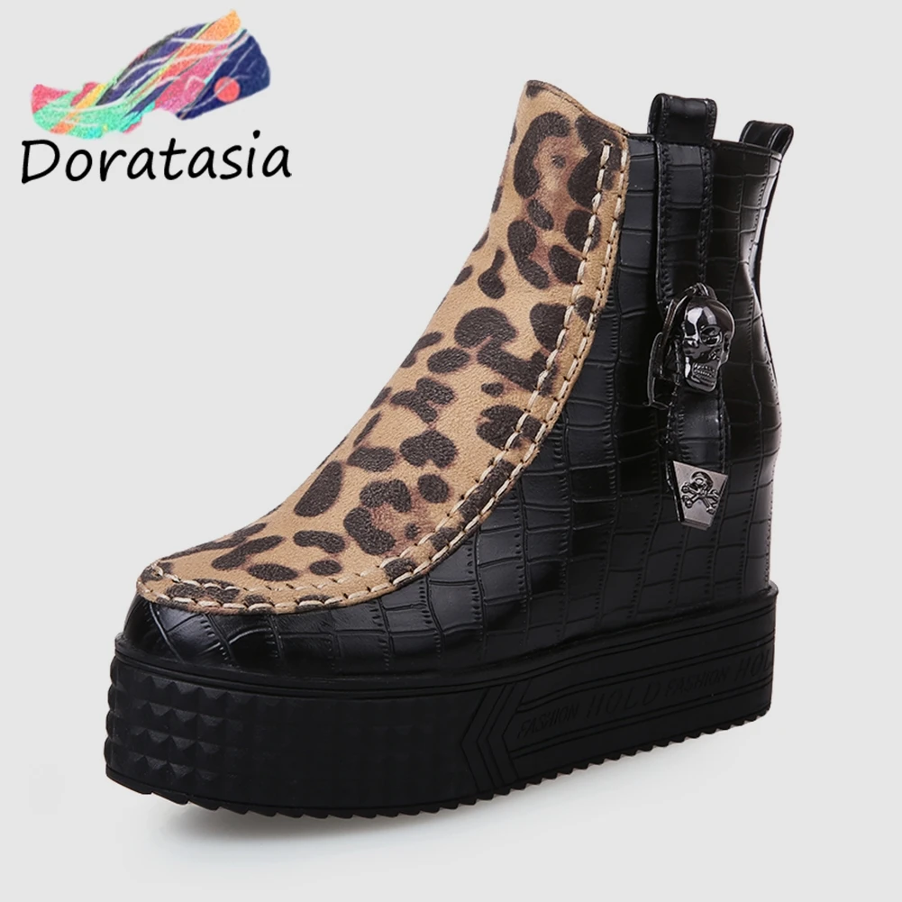 

DORATASIA 2020 New Leopard Platform Booties Women 2020 Winter Waterproof Fur Boots non-slip Shoes Woman Height Increase 31-43