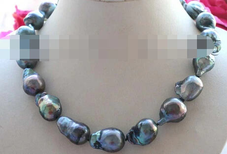 

huij 004130 Genuine Natural Black Reborn Keshi Pearl Necklace 14k