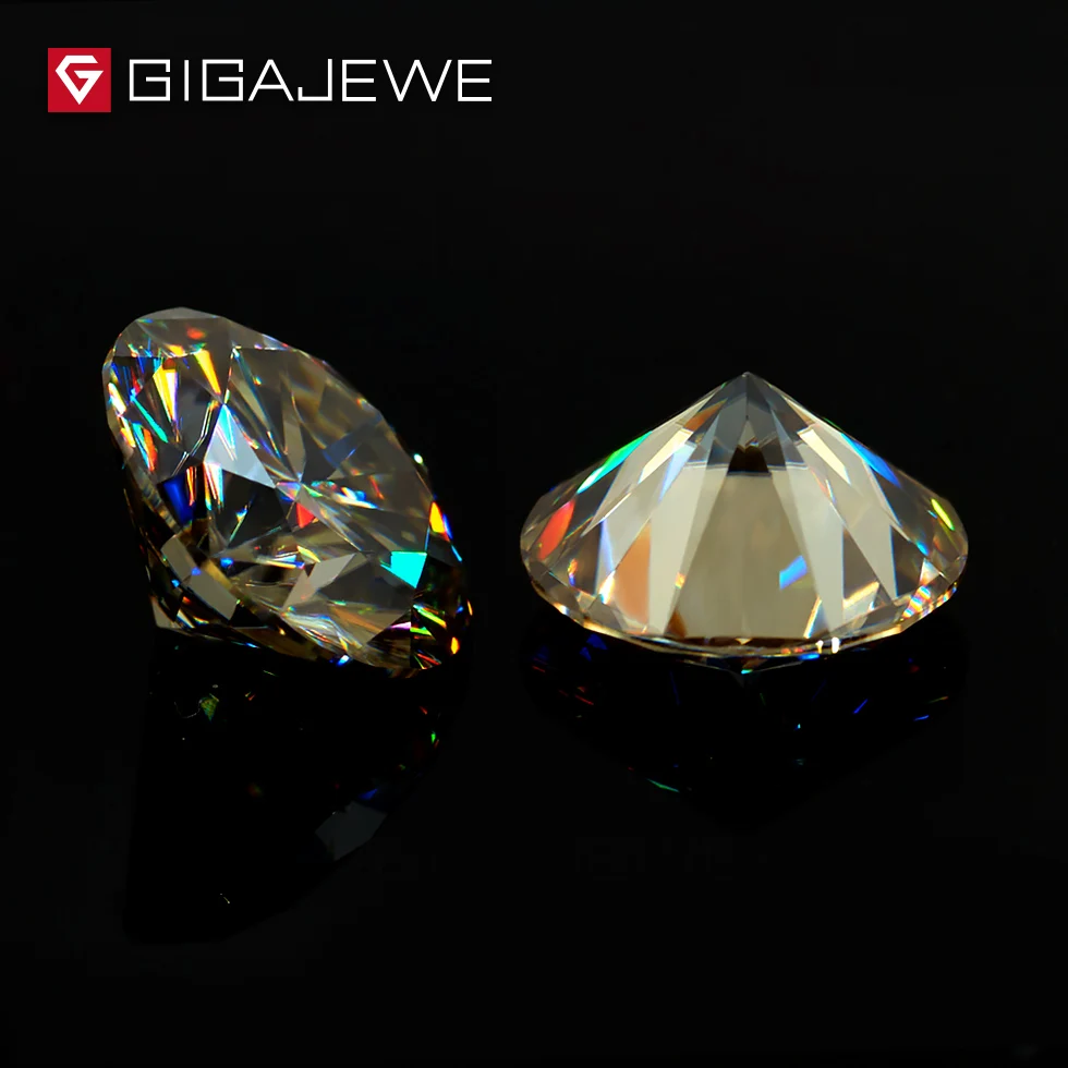 GIGAJEWE 6 мм 0.8ct желтое шампанское VVS1 круглая отличная огранка Муассанит сыпучий Камень Алмазный тест прошел лабораторный драгоценный камень для изготовления подарка