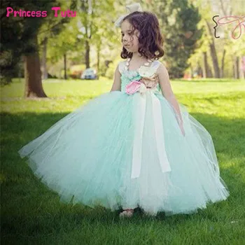 

Handmade Mint Green Girl Tutu Dress Tulle Princess Flower Girl Dress Kids Wedding Party Bridesmaid Birthday Photograph Dresses