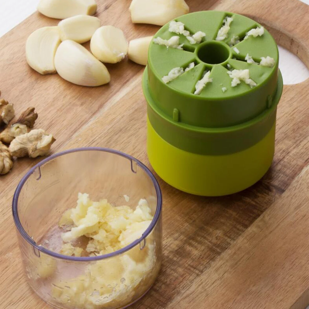 

2Pcs Practical Garlic Press Machine Multifunction Mincer With Storage Container Kitchen Gadget (Light Green And Dark Green)