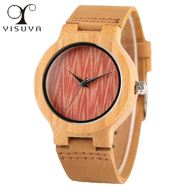 Yisuya Топ-уникальный Женские часы Творческий Дерево Red Wave циферблат кварц-часы женские роскошные бамбука платье Наручные часы