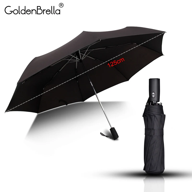 Brand Quality Automatic Umbrella Rain Women Man Wind Resistant 3Folding Large 125cm 8Rib Windproof Gift Golf Car Men Umbrella