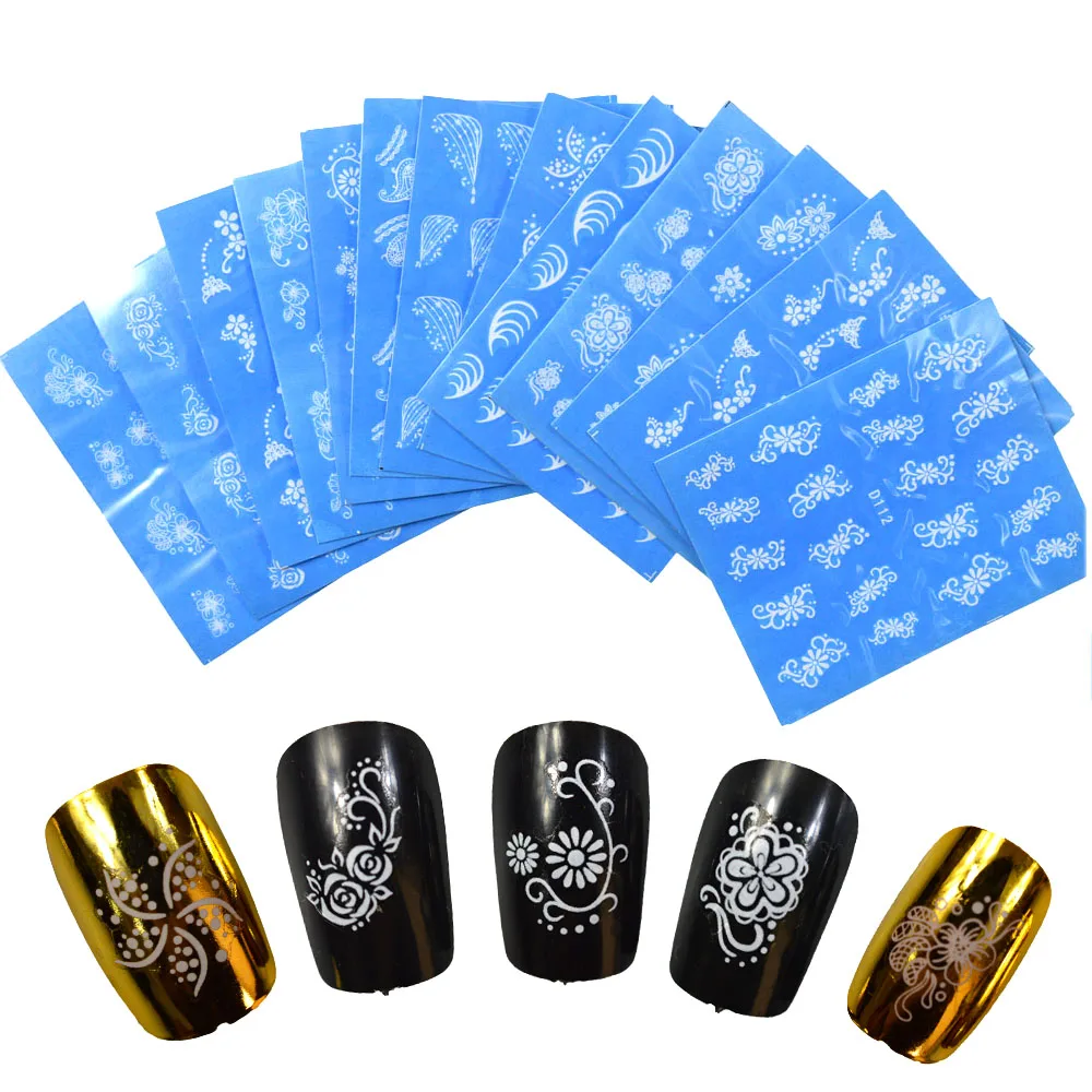

1Sheets White Flower Vine Water Transfer Nail Art Sticker Beautiful Women DIY Tips Nails for Nail Decals NC268
