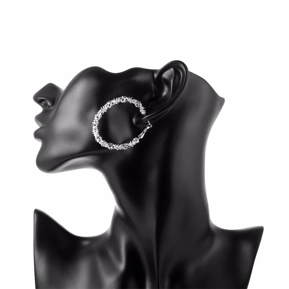 Блестящие хрустальный круглый Creole большие серьги кольца для женщин Стерлинговое серебро круглые серьги Brinco de Prata модные ювелирные изделия аксессуары